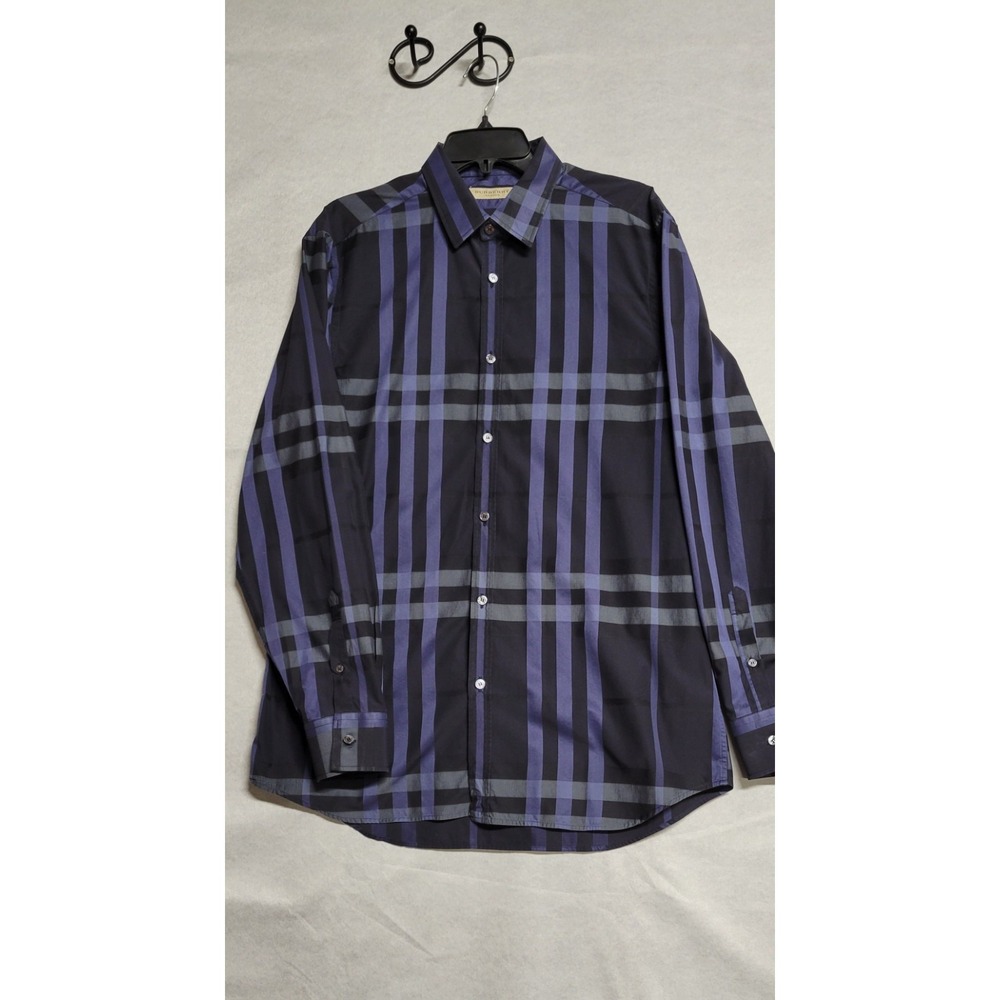 Purple/Black Plaid Burberry Men's Button Down Dress Shirt Size 16 34/35
